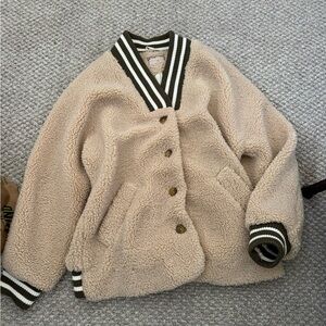 We The Free Cream Sherpa Jacket with Striped Collar